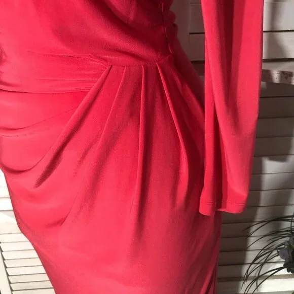 Ralph Lauren Midi Faux Wrap Sheath Dress Dark Pink Size Small - Picture 5 of 12